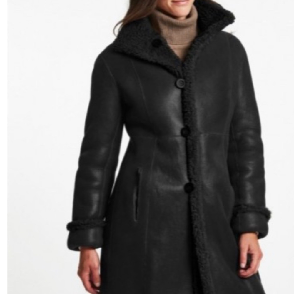 Maura Black Leather Shearling Coat